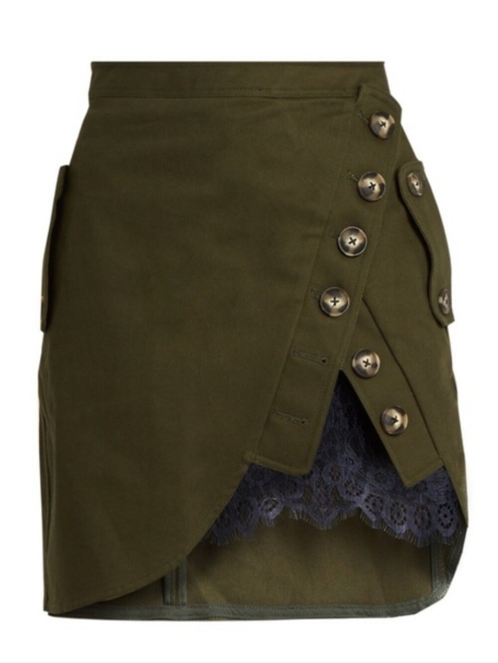 Self Portrait Olive Lace-Trim Asymmetrical Mini Skirt Size 6